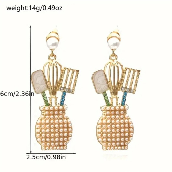 Pearl & Crystal Kitchen Utensil Drop Earrings | Perfect for Mother's Day - Picture 2 of 2